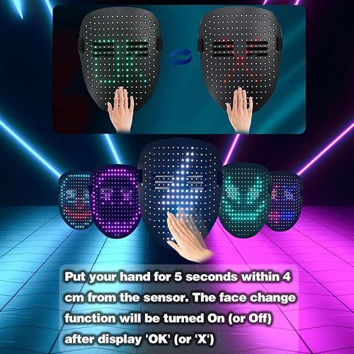 HauntedFinds LED Gesture Sensing Halloween Mask - 50 Color-Changing Faces, Glow in the Dark Skeleton Mask for Halloween Costume Parties