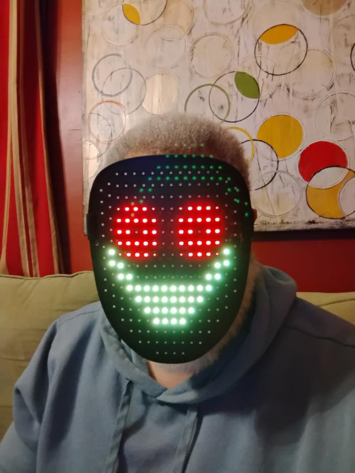 HauntedFinds LED Gesture Sensing Halloween Mask - 50 Color-Changing Faces, Glow in the Dark Skeleton Mask for Halloween Costume Parties