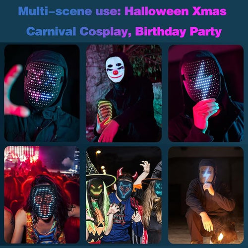 HauntedFinds LED Gesture Sensing Halloween Mask - 50 Color-Changing Faces, Glow in the Dark Skeleton Mask for Halloween Costume Parties