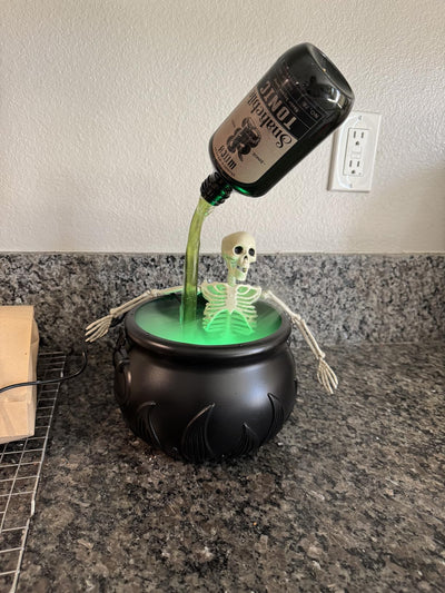 HauntedFinds Puking Skeleton Halloween Cauldron Decoration