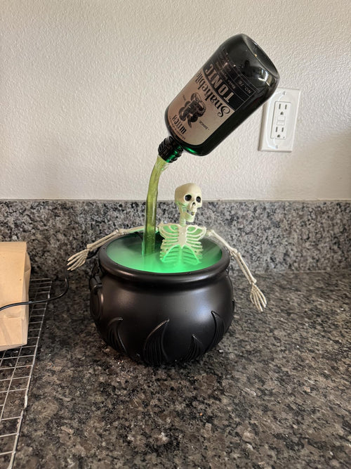 HauntedFinds Puking Skeleton Halloween Cauldron Decoration