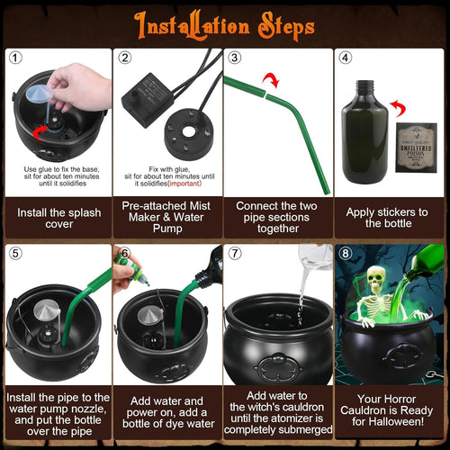 HauntedFinds Puking Skeleton Halloween Cauldron Decoration