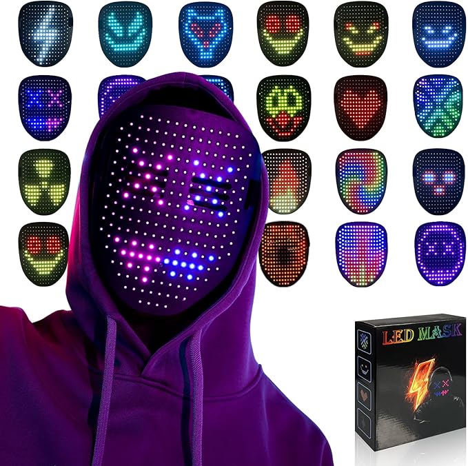 HauntedFinds LED Gesture Sensing Halloween Mask - 50 Color-Changing Faces, Glow in the Dark Skeleton Mask for Halloween Costume Parties