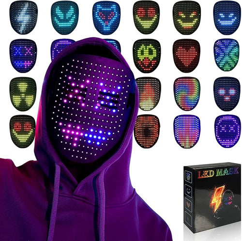 HauntedFinds LED Gesture Sensing Halloween Mask - 50 Color-Changing Faces, Glow in the Dark Skeleton Mask for Halloween Costume Parties