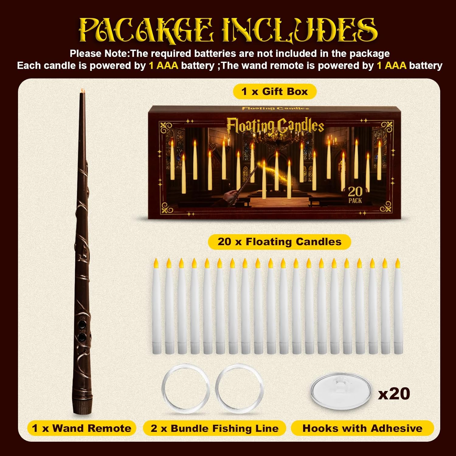 10 Magic Floating LED Candles with Wand Remote – Hanging Halloween Lights & Spooky Party Décor