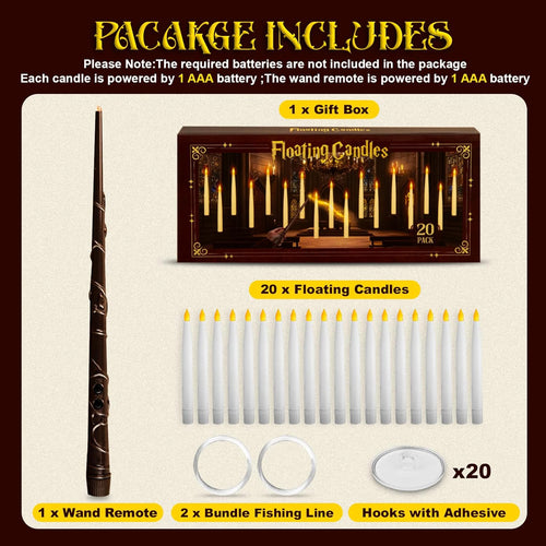10 Magic Floating LED Candles with Wand Remote – Hanging Halloween Lights & Spooky Party Décor
