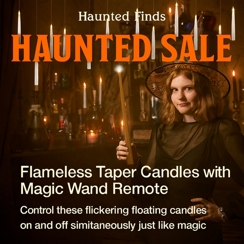 10 Magic Floating LED Candles with Wand Remote – Hanging Halloween Lights & Spooky Party Décor