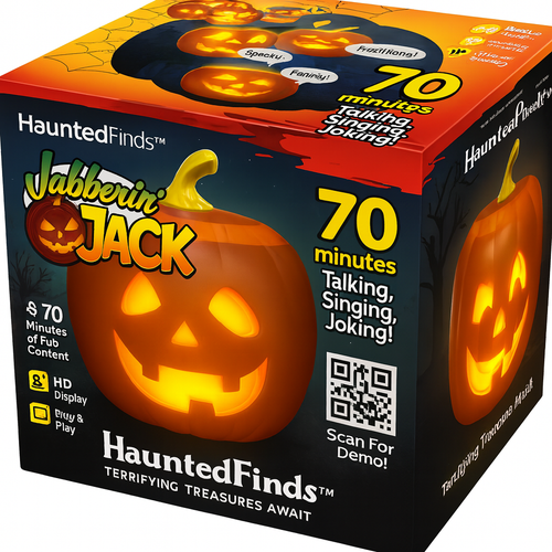 HauntedFinds Jabberin Jack Signature Edition – Animated Talking Pumpkin with 8" HD Display & Immersive Audio